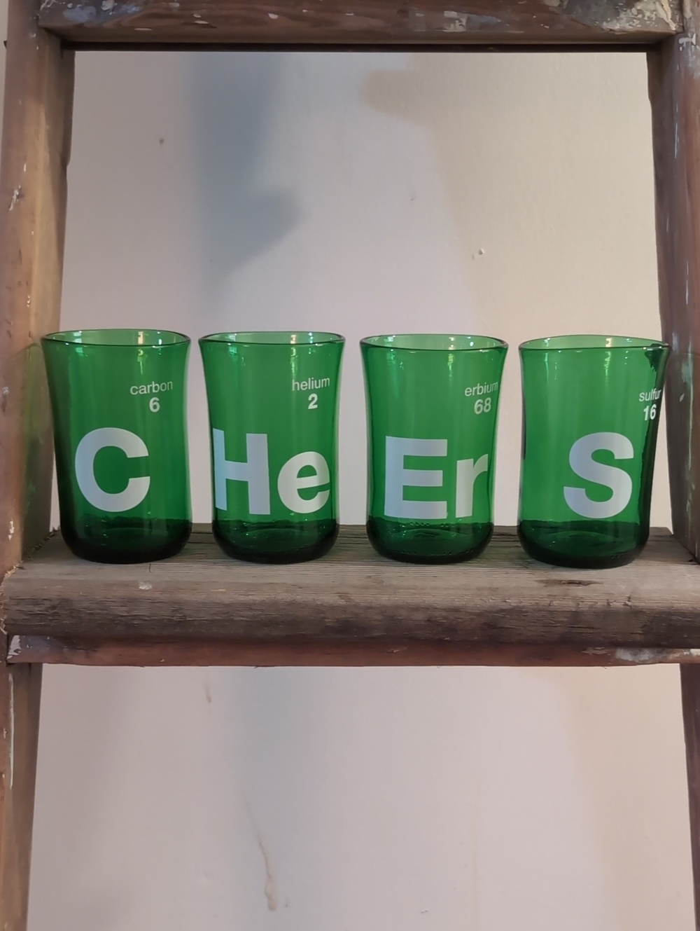 Green 'CHEERS' Periodic Table Glasses - Set of 4